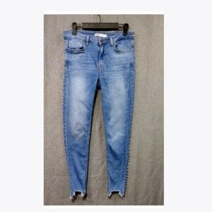 Zara Womens Embellished High Rise Shark Bite Hem Skinny Jeans